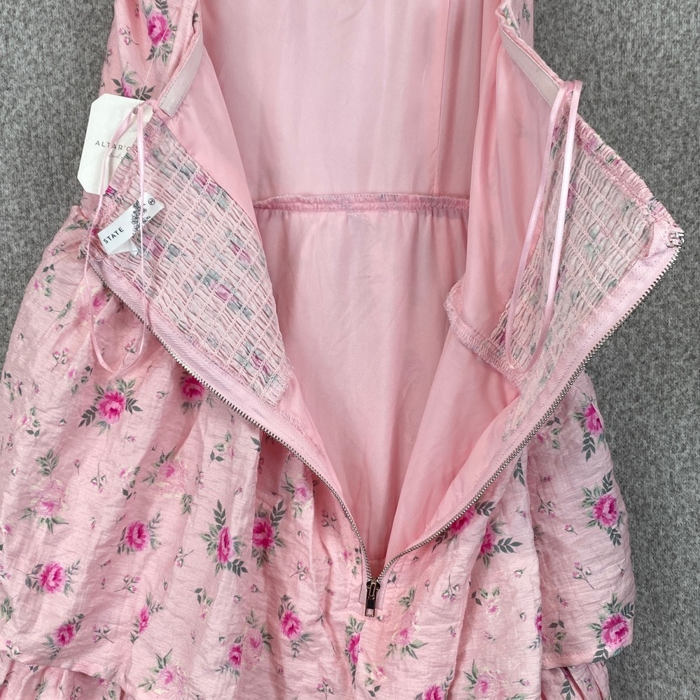 Altar’d State strapless tiered maxi dress Medium pink floral cottagecore roses - Picture 9 of 11